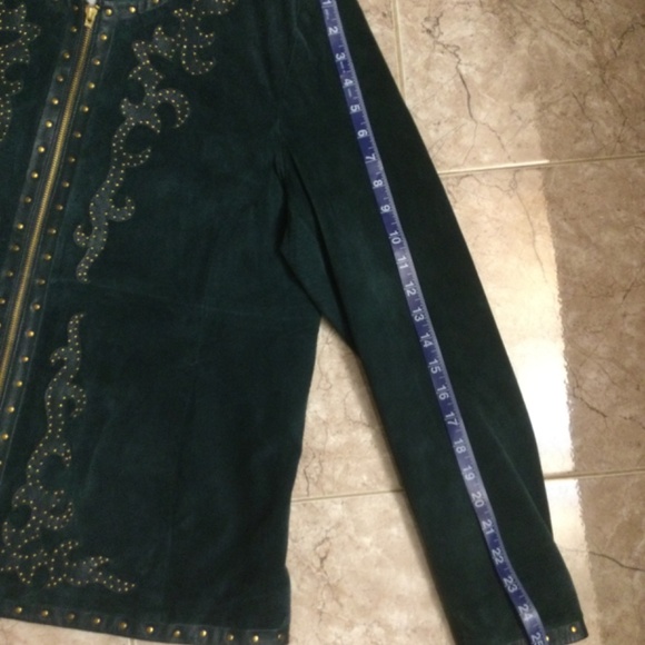 Linea by Louis Dell’Olio Suede Zip Jacket Green Embellished Studded XL - Picture 15 of 16